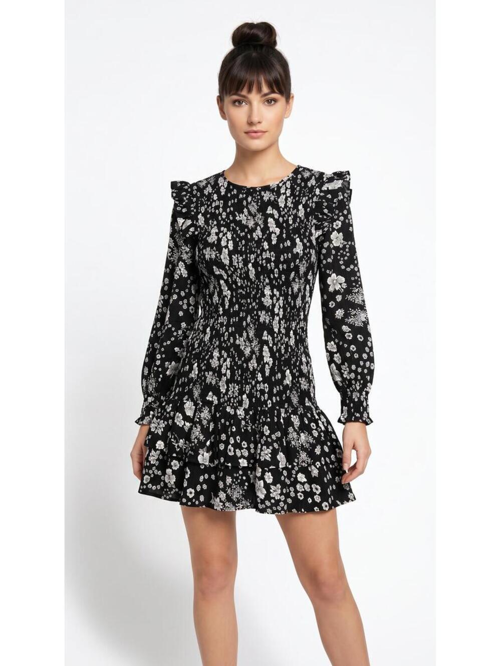 Walter Baker Marisol Smocked Black & White Floral Voile whimsigoth Mini Dress M